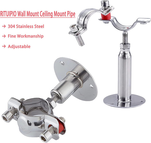 2PCS Wall Mount Ceiling Mount Pipe 304 Stainless Steel Pipe Supports, Adjustable Height for OD Pipe 15-19mm