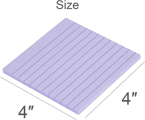 Vanpad 4x4 Inches Lined Sticky Notes, Light Purple Ruled Self-Stick Pads, 8 Pads/Pack for Home, Office, Notebook
