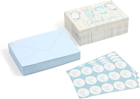 Pipilo Press 6 4 Inch Pack 60 Baby Shower Thank You Cards with Envelopes & Stickers for Boy - x Blue Clothesline Design