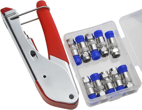 XINGYHENG 14Pcs Coaxial Cable Compression Crimping Tool Kit, RG59 RG6 Coax Crimper, Cable Stripper