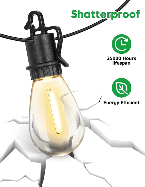 100FT 35 S14 Bulbs E12 Sockets,2700K Dimmable Lights,IP55 Outdoor String Lights with Shatterproof Patio Deals Vintage