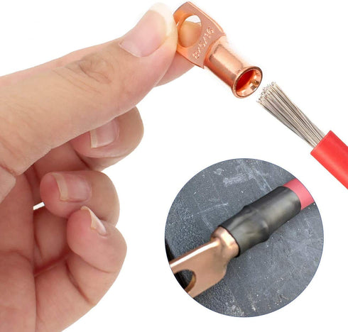 12PCS 2/0x1/2 Copper Ring Terminal Connectors, 2/0 AWG Heavy Duty Battery Cable Ends with 12 PCS 3:1 Heat Shrink Tubing