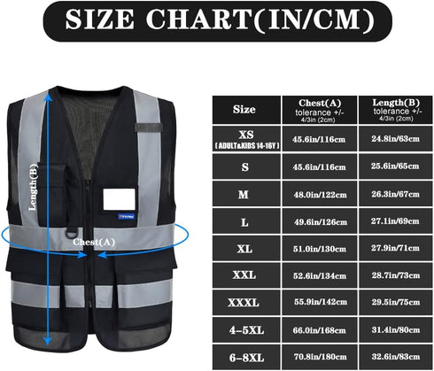 7 Reflective Security Safety Vests Heavy Duty with Pockets and Front Zipper