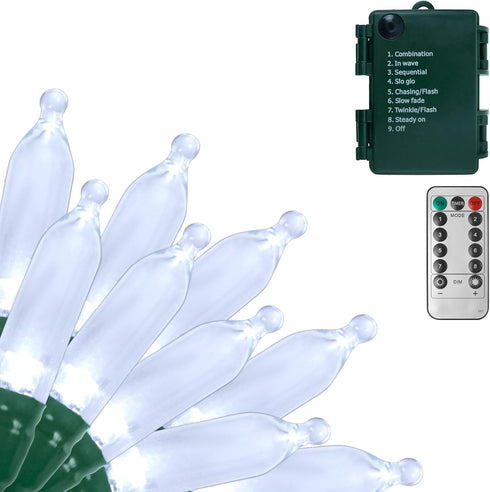 Battery Operated Christmas Lights, 33Ft 100 LED Cool White String Lights with Auto Timer, 8 Modes & Remote Control,