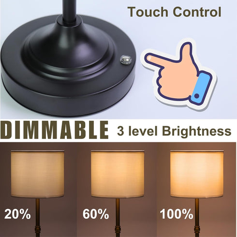 5200mAh Dimming 2700K Cordless Touch Table Lamp for Bedroom, Rechargeable Battery Operated Nightstand Light with Fabric