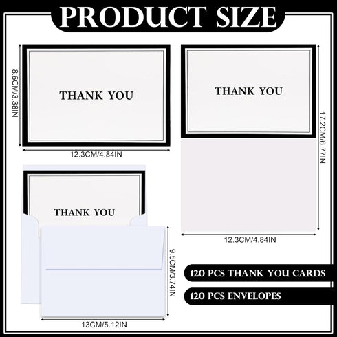 AmazingSpark 120 12 4.8 6.8'' Kit Thank You Cards with Envelopes Bulk Designs x Black Thank You Notes for Small