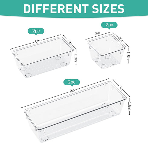WOWBOX 6 Pack Clear Drawer Organizer Set, Acrylic Drawer Storage Trays, Storage Bins for Makeup, Cosmetics, Jewelries, Utensils, Gadgets, Office by WOWBOX