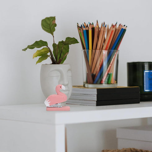 NUOBESTY Wooden Animal Stapler, Portable Hand Held Flamingo Desktop Stitcher, Handmade 3D Wood Carving Statue