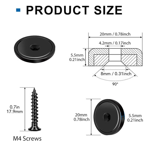 LOVIMAG 30LBS Waterproof Rare Earth Magnets, Black 24Pack Neodymium Magnets with Countersunk Hole and Screws
