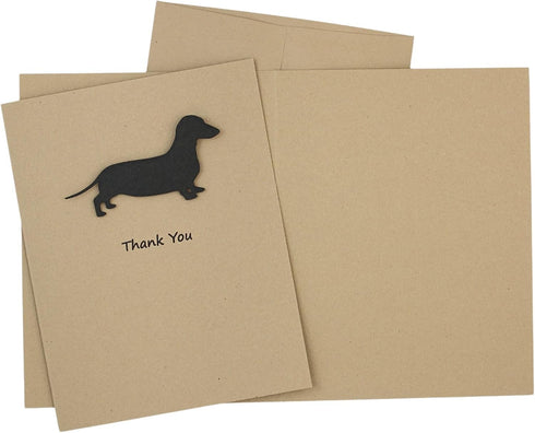 Embellish by Jackie Dachshund Smooth Coat Thank You Card | Handmade Weiner Dog Black Notecard | Greeting Card Blank