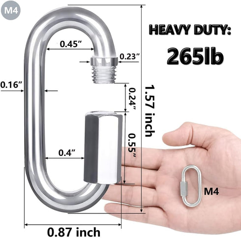 Quick Link, Lsqurel 304 Stainless Steel D Shape Locking Carabiner, Heavy Duty Chain Link for Outdoor Use