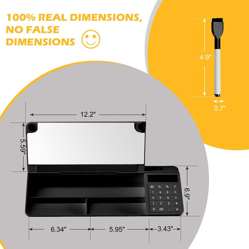 Desktop Glass Whiteboard with Ruler Marker, Calculator (12 Digit LCD Display), Tilted Keyboard Stand, Black