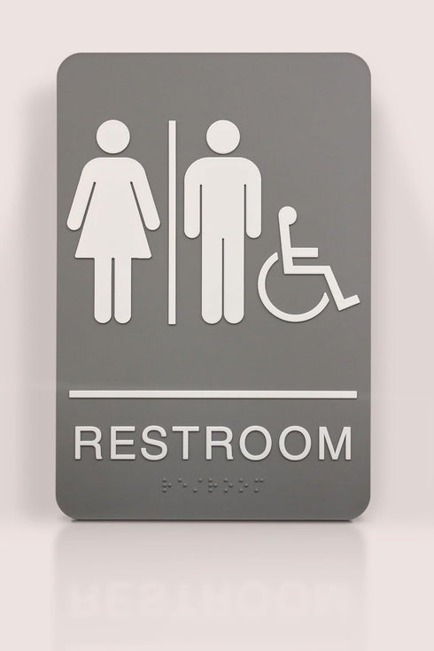 Headline Sign 5222 ADA Wheelchair Accessible Restroom Sign, 6 x 9 Inches, Light Gray/White, Made in USA