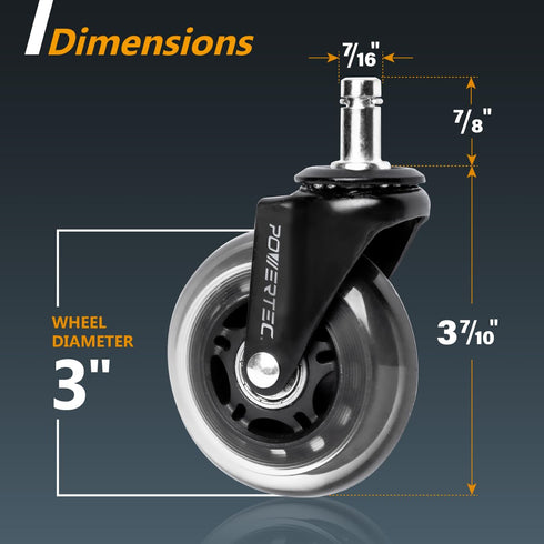 POWERTEC Office Chair Wheels Replacement, Heavy Duty 3 Inch Caster Wheels for Office & Gaming Chair (Set of 5)