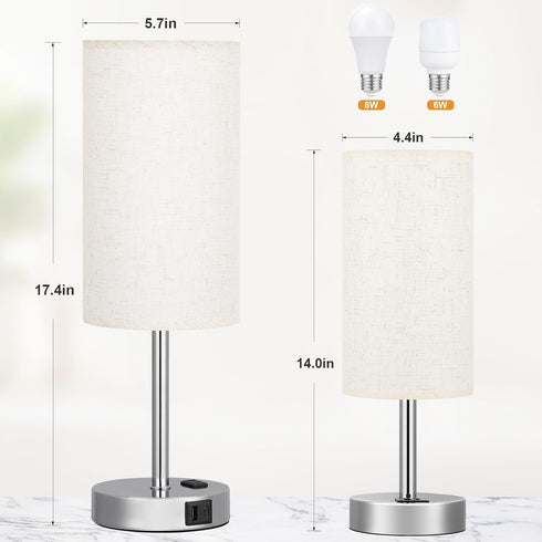 17.4Inch 3 Dimmable Bedside Touch Table Lamps for Bedroom Nightstand with USB-C USB-A Charging Ports White - Way