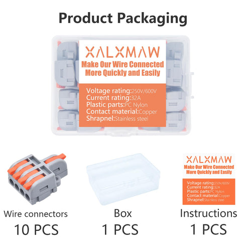 10Pcs Mini Quick Terminal Block Lever Wire Connectors, 1 in 4 Out Compact Splice Electrical Connectors, 24-12 AWG