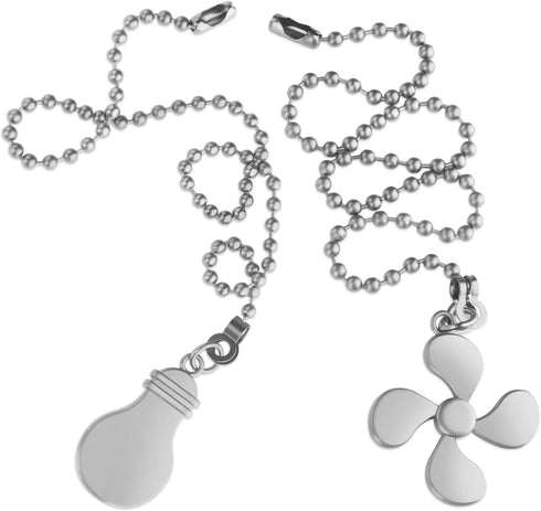 Macuezu 2 12 Inches Bulb PCS Ceiling Fan Pull Chain Extension, Silver Pull Chains, Decorative Metal Light and Fan Cord