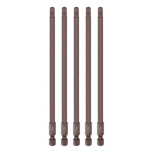 5pcs T27 Torx Bit 1/4" Hex Shank, 6" Length Magnetic Security Star Screwdriver Power Tool in Red