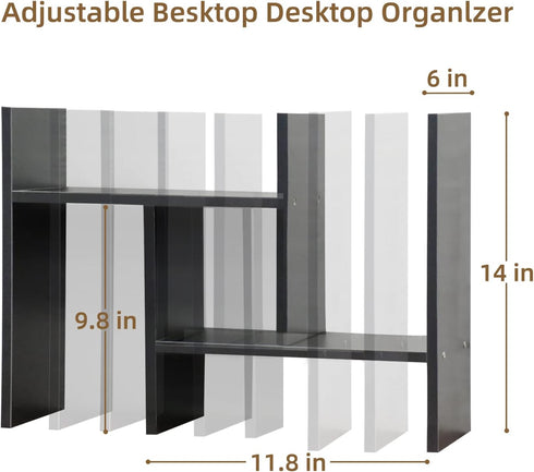 TY ARTS & CULTURE Expandable Wood Desktop Storage Organizer - Multipurpose Desk Bookshelf Display Shelf Rack, Black