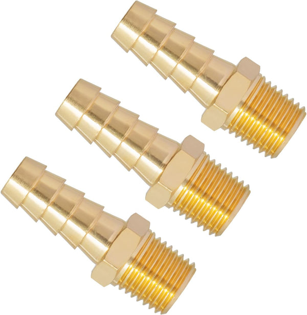 SUNGATOR 3-Pack 3/8 Inch Barb × 1/4 Inch NPT Hose Barb Fittings, Brass Air Hose Pipe Adapter for 3/8" Barb to 1/4" NPT