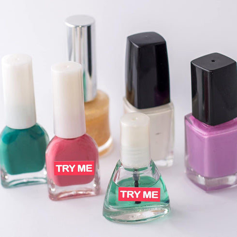 Top label Try Me Stickers, Tester Sample Label for Cosmetics, Pink Sample Stickers 1.25x0.5 Inch, 500 Pcs