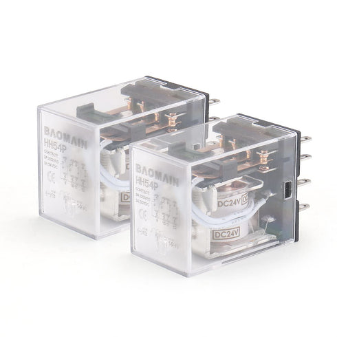 Baomain 2pcs General Purpose Power Relay, HH54P DC 24V Coil, 14 Pin Terminal