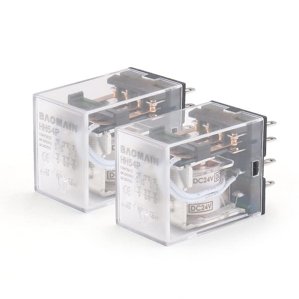 Baomain 2pcs General Purpose Power Relay, HH54P DC 24V Coil, 14 Pin Terminal