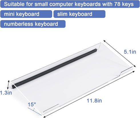 BOOMIBOO Strip,11.8 5.1 Inch 78 Clear Acrylic Tilted Computer Keyboard Holder for Ergonomic Typing, Keyboard Stand