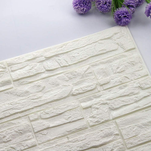 Waterproof Self Adhesive 3D Wall Panels, Peel and Stick Wallpaper, White Foam Decor for Home Office Background Wall (1)