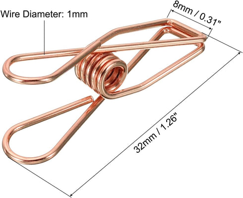 MECCANIXITY 50 Pieces Metal Wire Hollow Out Clips, 32mm Cute Mini Binder Paper Clip - Rose Gold for Office Supplies