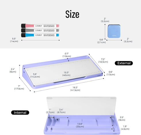 LOUKIN Glass Desktop Whiteboard, 15.3" x 5.6" with Dotted Surface, Includes 3 Markers & 1 Eraser (Purple)