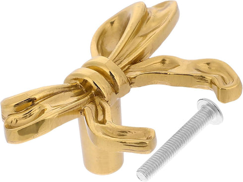 KALLORY Brass Bowknot Cabinet Pull Handle, Decorative Metal Drawer Knobs, Gold Small