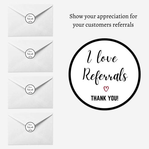 Mobiusea Creation I Love Referrals Stickers Roll | Thank You | 1.5 inch | Waterproof | 500 Labels for Realtor Supplies,