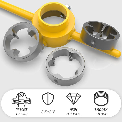 PVC Thread Maker Tool Kit, NPT Die Set Pipe Threader Plumbing Tool with 3 Dies, 1/2", 3/4", 1"