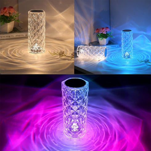 WeFoonLo Rose Diamond Table Lamp RGB Color Changing Crystal Night Light, Touch Control Bedside Lamp with USB
