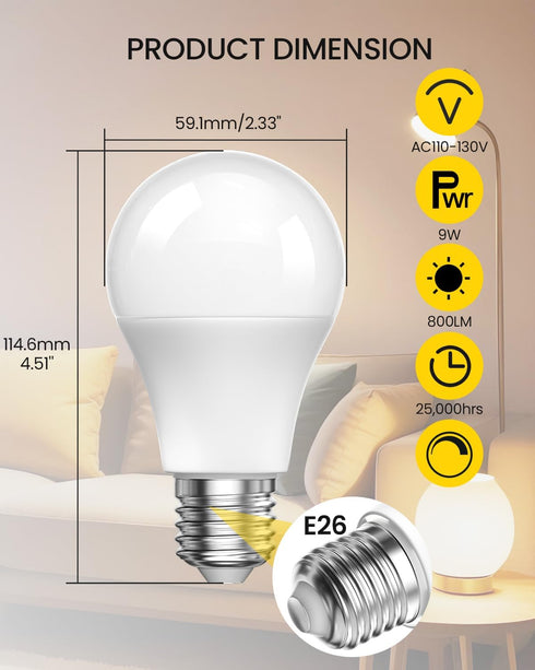 BrightArk A19 Bulbs 9W Bulbs 60W 3000K-6000K Dimmable, E26 Bulbs 1Bulb 1Remote LED Light with Remote Control, LED