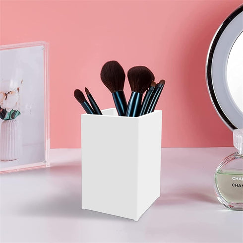 White Acrylic Pencil Pen Holder Cup 2 Pack, Modern Desk Accessories for Makeup Brush Storage, 2.6x2.6x4 inches