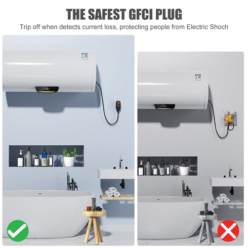 GFCI Plug Replacement Auto Reset 15 Amp 3 Prongs, Waterproof, Ground Fault Circuit Interrupter Safety Plug