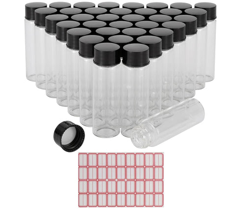 Clear Glass Sample Vials, 15ml Empty Bottles with Screw Cap, Pack of 36 with Red Handwritten Sticker Paper