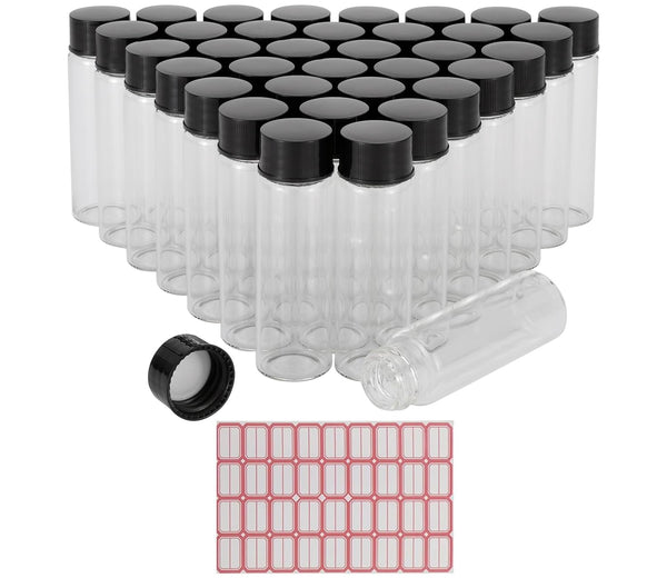 Clear Glass Sample Vials, 15ml Empty Bottles with Screw Cap, Pack of 36 with Red Handwritten Sticker Paper