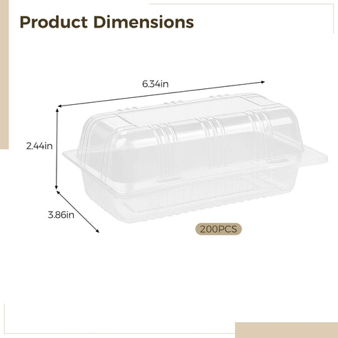 Toyosport 200 Pcs Disposable Hot Dog Container, Hot Dog Trays with Lid, Plastic Take out Containers, Clear, Ideal