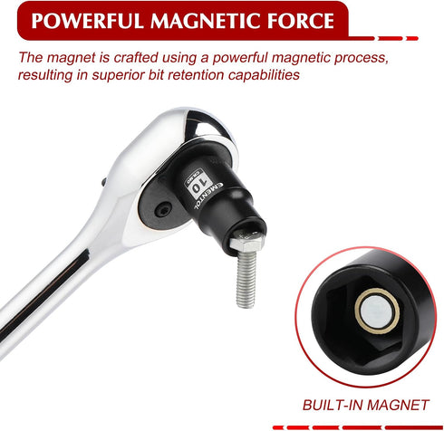 1/4 Inch Set, 19-Piece 4-15mm, 6 EMENTOL Drive Magnetic Impact Socket Metric, Point, Shallow, Cr-Mo,Magnetic Sockets