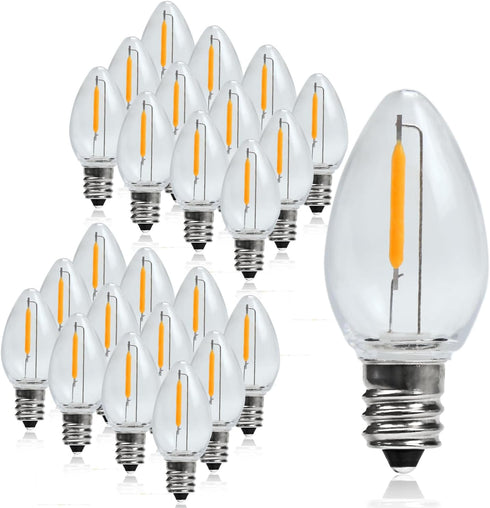 25 Pack C7 LED Night Light Bulbs, Christmas Replacement Bulbs E12 Candelabra