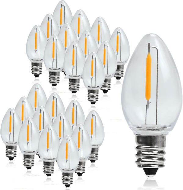 25 Pack C7 LED Night Light Bulbs, Christmas Replacement Bulbs E12 Candelabra
