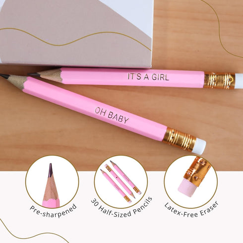 Markt Mini Pink Pencils with Erasers, Baby Shower Games Prizes, Presharpened Bulk Pencils