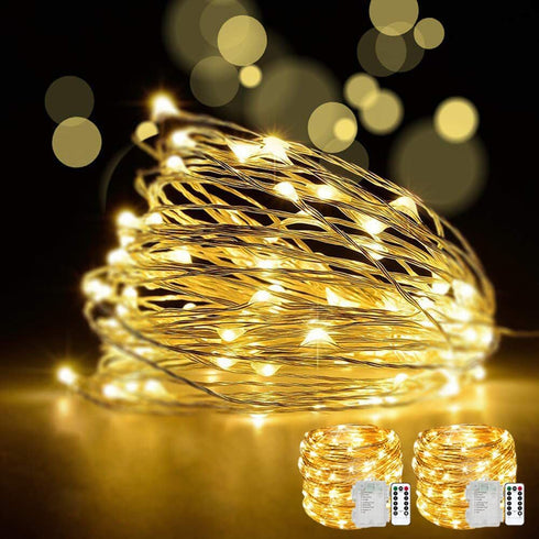 YoTelim LED Fairy String Lights - 2 Set 100 LED 33ft Micro Silver Wire for Indoor Decorations