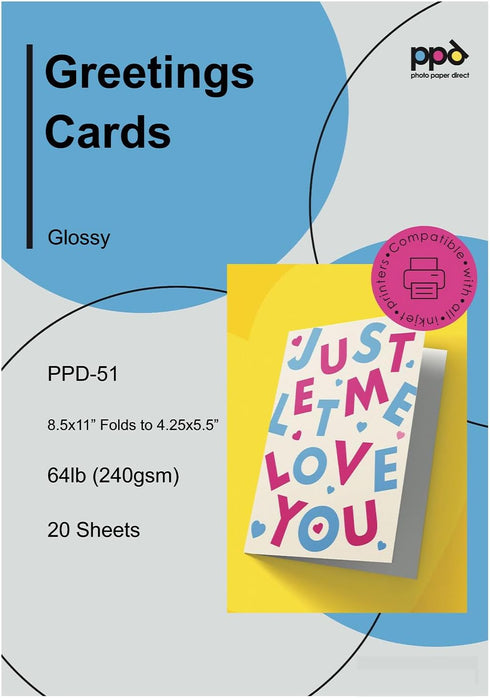 PPD Greeting Card Paper, Printable Blank Cards for Inkjet Printer, 8.5 x 11, 20 Sheets