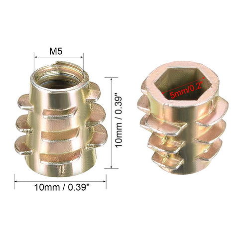 uxcell Furniture Threaded Insert Nuts, Zinc Alloy Hex-Flush M5 Internal Threads, 10mm Length, 50pcs
