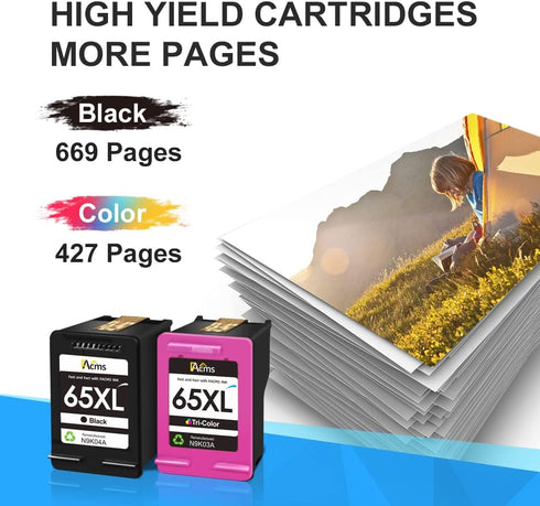 Remanufactured Ink Cartridges Replacement for HP 65XL, 65 for Envy 5055, 5052, 5058, DeskJet 3755, 2652, 2655 (1 Black,