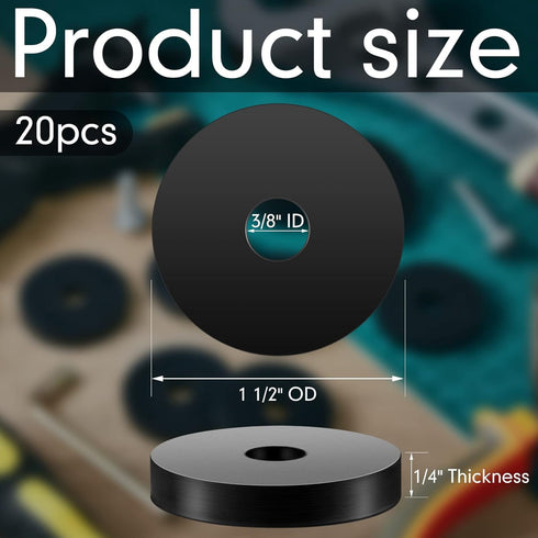 20 Pcs 1 1/2 Inch OD x 3/8 Inch ID x 1/4 Inch Thickness Rubber Spacer Flat Bushings Neoprene Washers